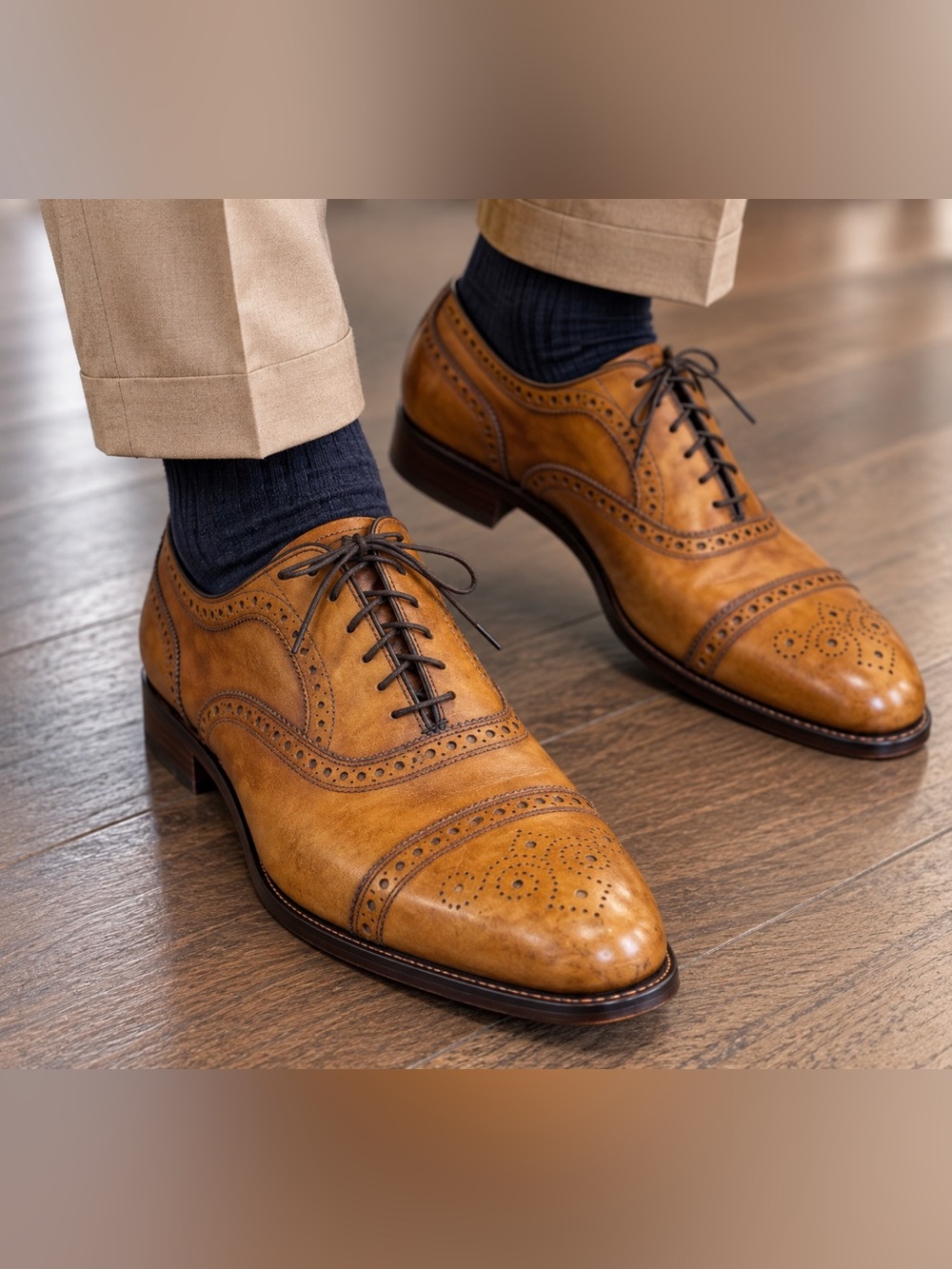 Allen Edmonds Strand 14 D Walnut Oxford Cap Toe Brogue Leather USA 1635
